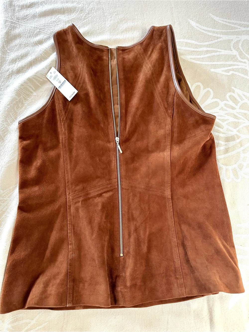 WHBM Janelle Genuine Leather Peplum Top Whiskey Brown NWT 10 - Picture 2 of 8